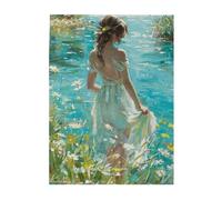 Liorosa Puzzle de 500 pièces pour adultes Matin au bord du lac, femme gracieuse dans les eaux ensoleillées, complet avec la famille et les amis, soulage le stress et profitez du plaisir de résoudre