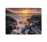 Liorosa Puzzle de 500 pièces pour adultes - Paysage marin coucher de soleil doré, formations rocheuses spectaculaires et vagues de l'océan soyeuses, décoration murale, idéal pour la relaxation et