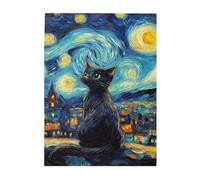 Liorosa Puzzle de 500 pièces pour adultes - Silhouette de chat nuit étoilée, design unique et beau, plaisir à la fois corps et esprit, soulage le stress et profitez du plaisir de résoudre des puzzles