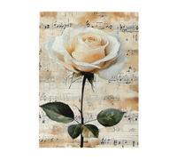 Liorosa Puzzle de 500 pièces pour adultes - Symphonie en rose blanche, fleur délicate sur feuille de musique antique, puzzles en bois de qualité supérieure, adapté pour les soirées de jeu et les