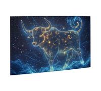 Liorosa Puzzle de 500 pièces pour adultes - Taureau étoilé - Silhouette de taureau doré brillant avec fond nébuleuse bleue - Cadeau pour les amateurs d'astronomie et décoration d'intérieur - Profitez