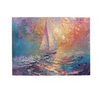 Liorosa Puzzle de 500 pièces pour adultes, voilier à l'heure dorée, couleurs vives du coucher de soleil sur la mer calme, cadeau de charme pour les amateurs de mer, art aquarelle, adapté pour les