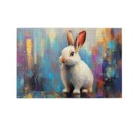 Liorosa Puzzle de lapin pastel de rêve pour adultes de 1000 pièces, puzzle d'art en bois avec yeux en pierre précieuse et fond jaune dégradé, vibrant et unique, profitez de résoudre des puzzles avec