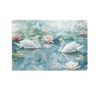 Liorosa Puzzle duo de cygnes paisibles de 1 000 pièces pour adulte - Détails délicats en plumes et nénuphars flottants, puzzles relaxants en bois, pièces qui s'emboîtent parfaitement, cadeau pour les