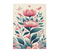 Liorosa Puzzle en bois 500 pièces de fleurs rouges pâles pour adultes, art floral stimulant, chaque pièce est unique, relaxation profonde pour vous-même, complet avec la famille et les amis