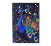 Liorosa Puzzle en bois de 1000 pièces pour adulte - Paon bleu dans un paysage de rêve coloré, couleurs incroyablement vives, exercice cérébral stimulant, profitez de résoudre des puzzles avec la