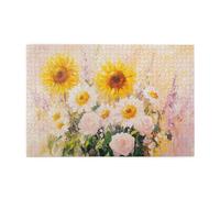 Liorosa Puzzle en bois de 1000 pièces pour adulte - Symphonie ensoleillée - Tournesols vibrants et roses délicates dans une heure dorée - Convient pour les loisirs en famille et la décoration murale