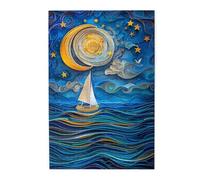 Liorosa Puzzle en bois de 1000 pièces pour adulte, voyage au clair de lune, lune dorée en spirale sur des mers découpées, design vibrant et unique, profitez du processus de résolution de puzzle