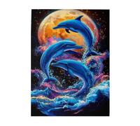Liorosa Puzzle en bois de 500 pièces pour adulte - Fantastique dauphin céleste, vibrant et unique, brainstorming pour soulager le stress, profitez de la résolution de puzzles avec la famille et les