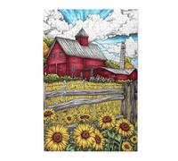 Liorosa Puzzle en bois rustique de 1000 pièces pour adultes, grange et tournesols sous les nuages, scène de campagne vibrante pour adultes, assemblage pratique de votre décoration d'intérieur, cadeaux