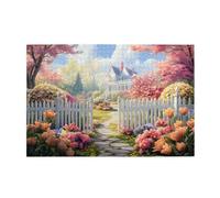 Liorosa Puzzle floral de 1000 pièces pour adultes, porte ouverte à la charmante maison de campagne à deux étages, puzzles en bois relaxants, exercice cérébral stimulant, cadeaux pour les amis et la