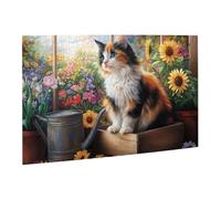 Liorosa Puzzle floral Purrspective pour adultes, 500 pièces, chef-d'œuvre du chat regardant le jardin en fleurs, chaque pièce est unique, assemblage pratique de votre décoration murale d'intérieur