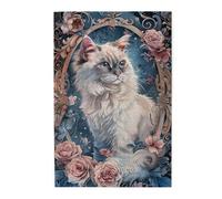 Liorosa Puzzle floral souverain pour adultes de 1000 pièces, chat blanc royal dans un cadre baroque en fleurs, esthétique classique vintage, adapté pour les loisirs en famille et la décoration murale