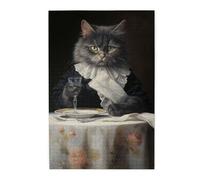 Liorosa Puzzle gourmet Gentleman Cat de 1000 pièces pour adultes, cadeau amusant pour soulager le stress, art vintage, pièces qui s'emboîtent parfaitement, défi cérébral, complet avec la famille et