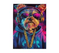 Liorosa Puzzle hip-hop chiot pour adultes 500 pièces, chaînes dorées et écouteurs rétro, pièces qui s'emboîtent parfaitement, couleurs incroyablement vives, œuvre d'art amusante pour adultes, cadeau