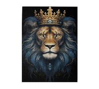 Liorosa Puzzle King Of The Jungle pour adultes de 500 pièces, lion fier avec couronne incrustée de pierres précieuses et regard intense, puzzle en bois stimulant l'art de la faune, idéal pour les