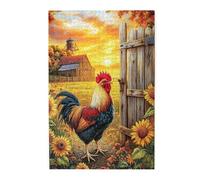 Liorosa Puzzle majestueux de 1 000 pièces pour adultes, coq avec des tournesols - Puzzle en bois confortable pour soulager le stress - Avec la famille et les amis