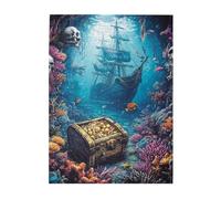 Liorosa Puzzle mystérieux de 500 pièces pour adultes, puzzle en bois avec épave de bateau, coffre au trésor et récifs coralliens vibrants, défi cérébral, profitez de résoudre des puzzles avec votre