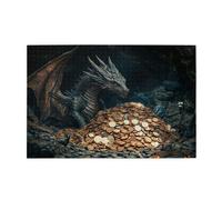 Liorosa Puzzle Mythical Dragon Guardian de 1 000 pièces, dragon noir féroce protégeant des pièces d'or anciennes dans la caverne, merveilleuse imagination, oubliez les problèmes de la vie, cadeau pour