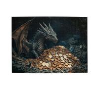 Liorosa Puzzle Mythical Dragon Guardian de 500 pièces, dragon noir féroce protégeant des pièces d'or anciennes dans la caverne, merveilleuse imagination, oubliez les problèmes de la vie, cadeau pour