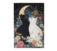 Liorosa Puzzle noir et blanc chats sous le ciel étoilé de 1000 pièces, puzzle en bois, défi cérébral, relaxation profonde pour vous-même, cadeau pour un ami