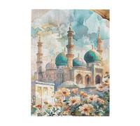 Liorosa Puzzle pour adultes 500 pièces Mosquée aquarelle avec cour fleurie, esthétique de couleur douce, exercice des compétences manuelles et de pensée, complet avec la famille et les amis