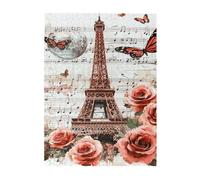 Liorosa Puzzle pour adultes 500 pièces Paris romantique, roses et partitions de musique, exercice cérébral stimulant, convient pour les soirées de jeux et les loisirs en famille, cadeau pour un ami