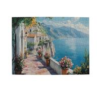Liorosa Puzzle pour adultes 500 pièces paysage de la côte méditerranéenne, design unique et beau, peinture à l'huile, puzzles adaptés pour divertir en famille pendant les vacances