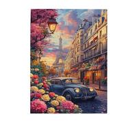 Liorosa Puzzle pour adultes 500 pièces romantiques parisiennes au coucher du soleil, tour Eiffel et roses en fleurs, couleurs vives, brainstorming pour soulager le stress, cadeaux pour amis et famille