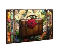 Liorosa Puzzle pour adultes 500 pièces valise vintage en cuir rose - Fleur pourpre dans vitrail, design vibrant et unique, assemblage pratique de votre décoration murale d'intérieur