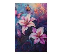 Liorosa Puzzle pour adultes de 1 000 pièces - Reverie florale - Lys rouge clair avec papillons dansants dans la brume aquarelle - Art de paysage de rêve en bois de qualité supérieure, adapté pour les