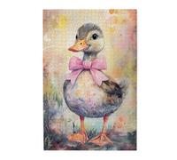 Liorosa Puzzle pour adultes de 1000 pièces Adorable bébé canard avec ruban rouge clair, décoration d'intérieur réconfortante, esthétique des couleurs douces, plaisir à la fois corps et esprit, oubliez