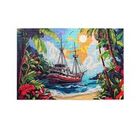 Liorosa Puzzle pour adultes de 1000 pièces Paradise Harbor, puzzle amusant de bateau à coque noire avec fleur pourpre, relaxation profonde pour vous-même, exercice de capacité manuelle et patience de