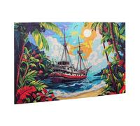 Liorosa Puzzle pour adultes Paradise Harbor de 500 pièces, puzzle amusant de bateau à coque noire avec fleur pourpre, relaxation profonde pour vous-même, exercice de capacité manuelle et patience de