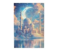 Liorosa Puzzle Sanctuaire céleste pour adultes de 1000 pièces, mosquée dôme blanc brillant sur les eaux miroirs, ciel crépusculaire rouge clair, puzzle en bois, esthétique classique vintage