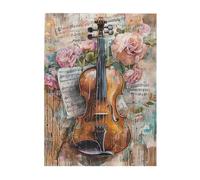 Liorosa Puzzle Serenade In Bloom pour adultes de 500 pièces. Violon détaillé entouré de roses, aquarelle douce, décoration d'intérieur sophistiquée, cadeau pour les amateurs de fleurs et de musique