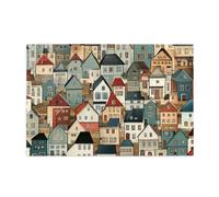 Liorosa Puzzle vibrant de 1000 pièces de village d'histoires, rangées de maisons colorées avec des toits inclinés, puzzles fantastiques en bois de qualité supérieure, chaque pièce est unique, cadeau