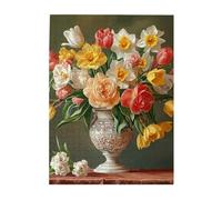 Liorosa Puzzle vibrant de 500 pièces d'élégance printanière, vase blanc orné de tulipes et jonquilles multicolores, chaque pièce est unique, activités amusantes pour les vacances en famille