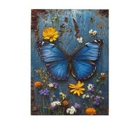 Liorosa Puzzle vintage papillon bleu parmi les fleurs sauvages pour adultes 500 pièces, pièces en bois exquises, décoration murale pour la maison, plaisir à la fois corps et esprit, profitez du
