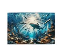 Liorosa Puzzles de collection de prédateurs sous-marins de 1000 pièces, superbes requins école et paysage de corail, puzzle en bois sur le thème de l'océan à haute difficulté, profitez du processus de