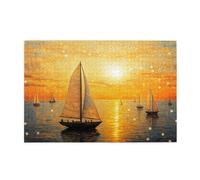 Liorosa Puzzles impressionnistes pour adultes de 1000 pièces, voiliers aux tons chauds avec reflets de lumière ondulée à la tombée de la nuit, profitez du processus de résolution de puzzle, complet