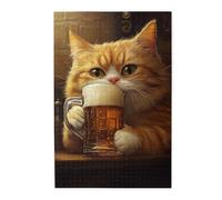 Liorosa Puzzles pour adultes - 1000 pièces Cheers With Cats - Tabby orange ludique tenant une tasse de bière, scène de pub confortable pour les amateurs de chats et les amateurs de bière, idéal pour