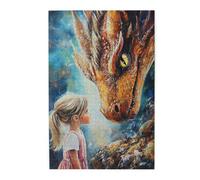 Liorosa Puzzles pour adultes 1000 pièces Dragon's Gentle Rege, fille aux cheveux dorés et bête mythique au crépuscule, pièces s'emboîtent parfaitement, merveilleuse imagination, cadeau adapté à la