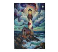 Liorosa Puzzles pour adultes 1000 pièces Phare lueur au milieu d'un ciel orageux et étoilé. Chaque pièce Un coup de pinceau de courage côtier et de beauté céleste, plaisir à la fois corps et esprit