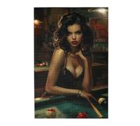 Liorosa Puzzles pour adultes - 1000 pièces - Scène de salle de billard séduisante - Table de billard vintage avec femme élégante - Loisirs et défis exploratoires - Loisirs créatifs pour adultes