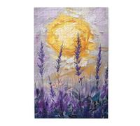 Liorosa Puzzles pour adultes 1000 pièces - Symphonie abstraite du coucher de soleil, soleil jaune épais texturé sur champ de fleurs violettes, défi artistique expressif coup de pinceau, profitez du