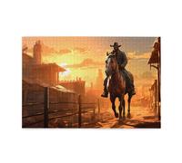 Liorosa Puzzles pour adultes 1000 pièces vintage western cow-boy, coucher de soleil désolé, esthétique classique rétro, adaptés pour les soirées de jeux de fête et les loisirs en famille, profitez du