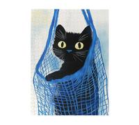 Liorosa Puzzles pour adultes - 500 pièces - Chat noir curieux dans un sac en filet bleu - Charmant puzzle en bois contrasté pour les amoureux des chats et la décoration, idéal pour la détente et le