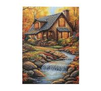 Liorosa Puzzles pour adultes 500 pièces de sérénade de chalet d'automne, maison en pierre avec ruisseau babbling dans une lueur chaude du coucher de soleil, chaque pièce est unique, profitez de