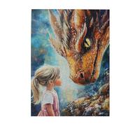 Liorosa Puzzles pour adultes 500 pièces Le regard doux du dragon, fille aux cheveux dorés et bête mythique au crépuscule, les pièces s'emboîtent parfaitement, merveilleuse imagination, cadeau adapté à